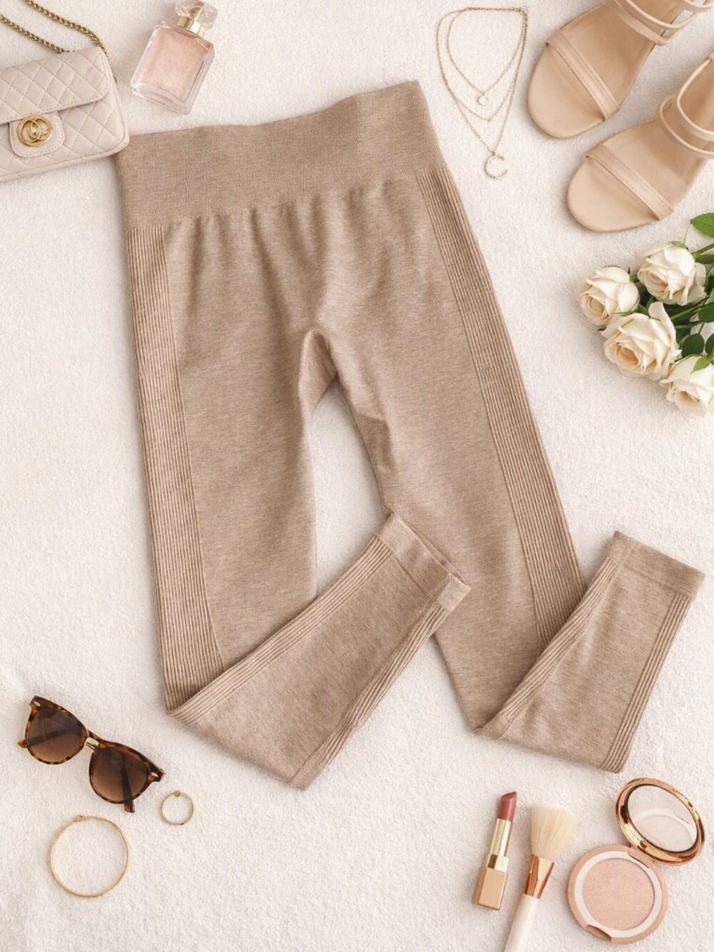 Mono B Seamless High-Waist Leggings in Beige Size S Athleisure Yoga Activewear